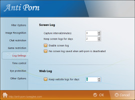 Showing the log settings in Anti-Porn